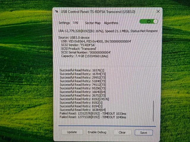USBスタビライザー接続してSDカードのエラー表示
